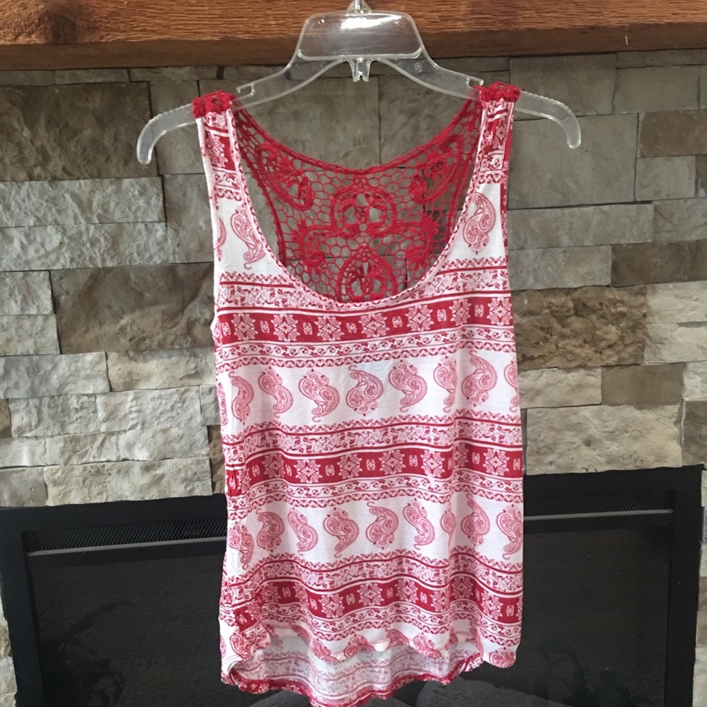 Rue 21 Red and White Crochet Tank Top